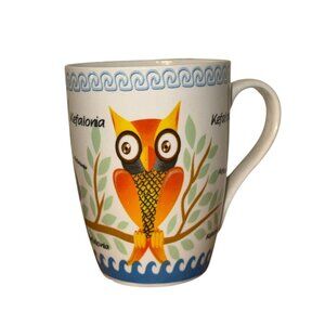Colorful Owl Design Porcelain Mug Featuring Kefalonia Greece